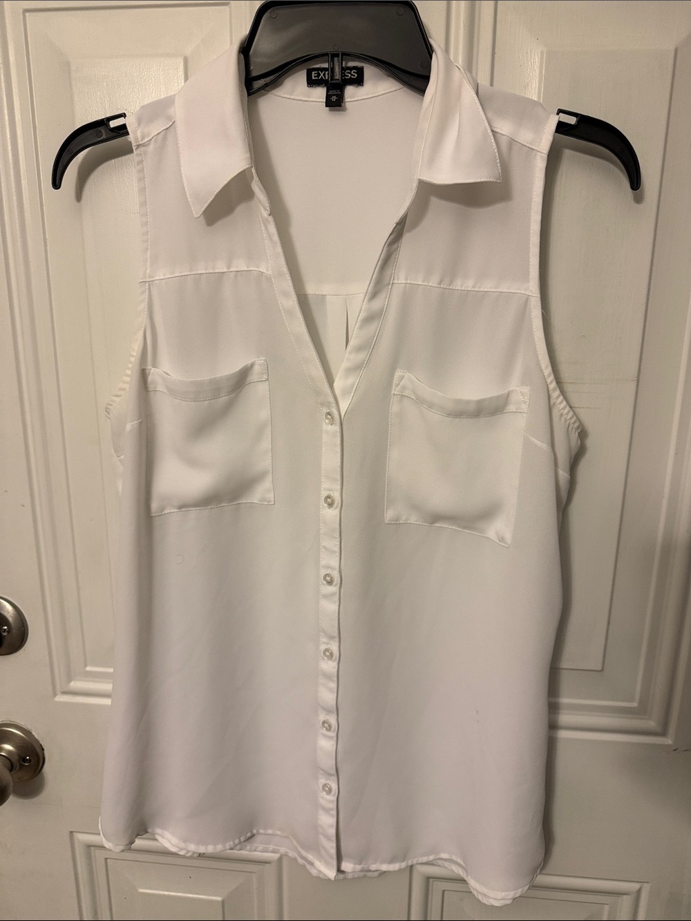 Express Sleeveless White Button-Front Blouse
